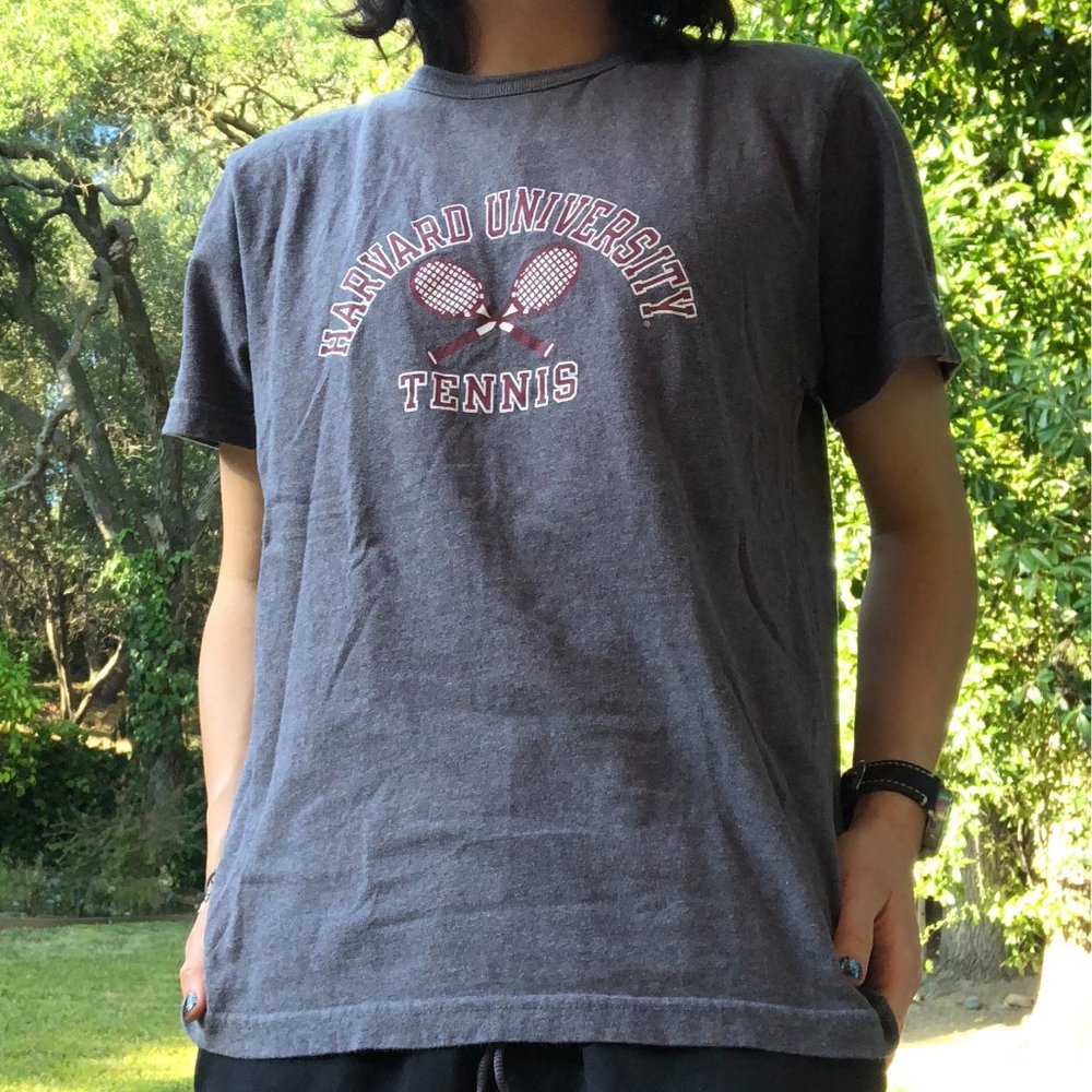 Vintage Gray Champion Harvard Tennis Tee Shirt